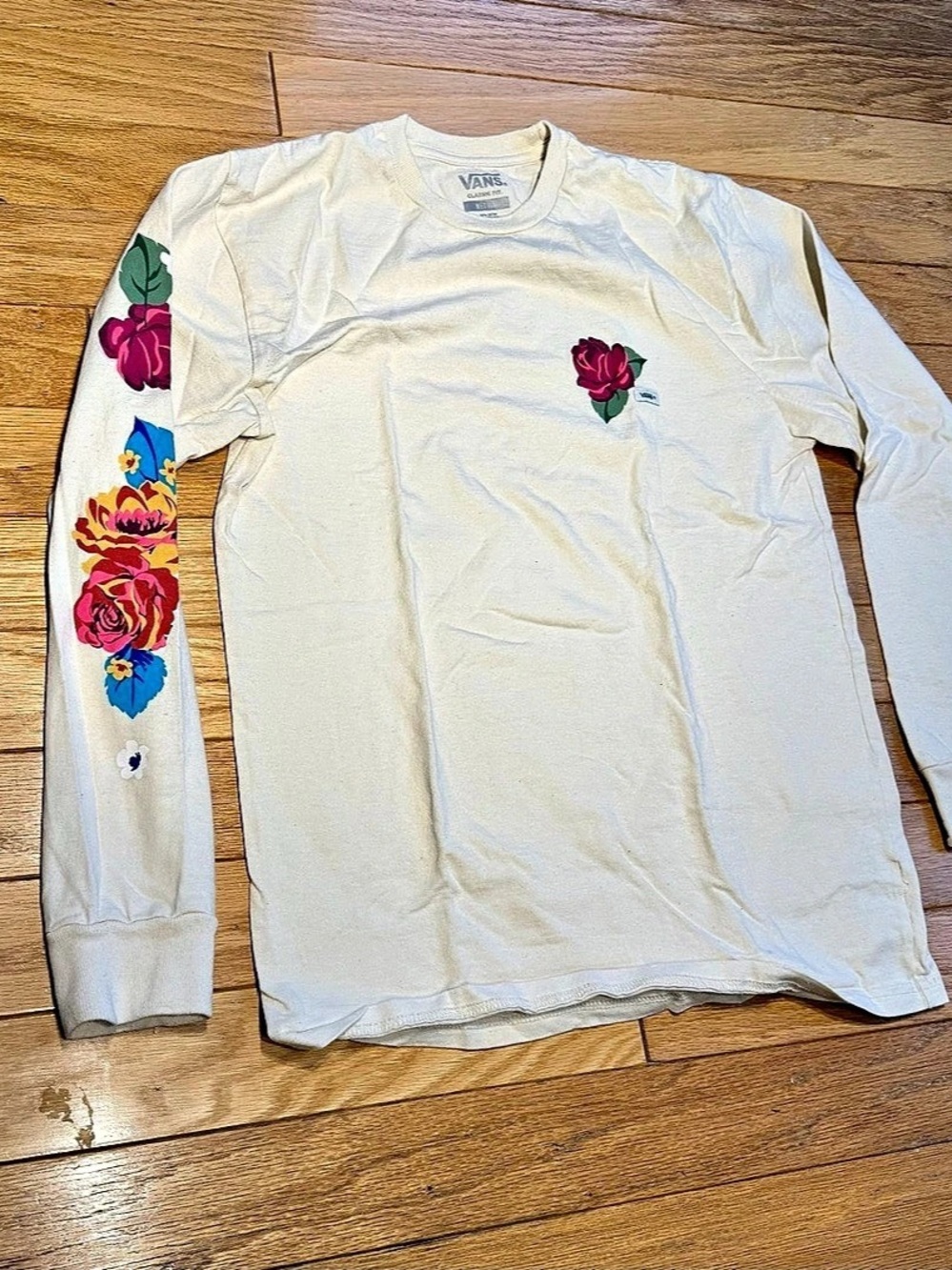 Vans Floral Motif Long Sleeve T-Shirt in Cream